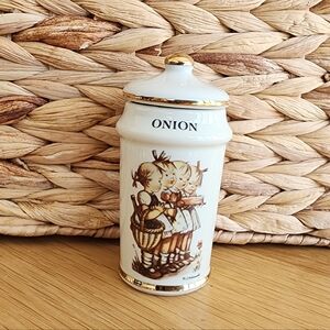Vintage M. J. Hummel Ceramic Onion Spice Canister with Gold Accents